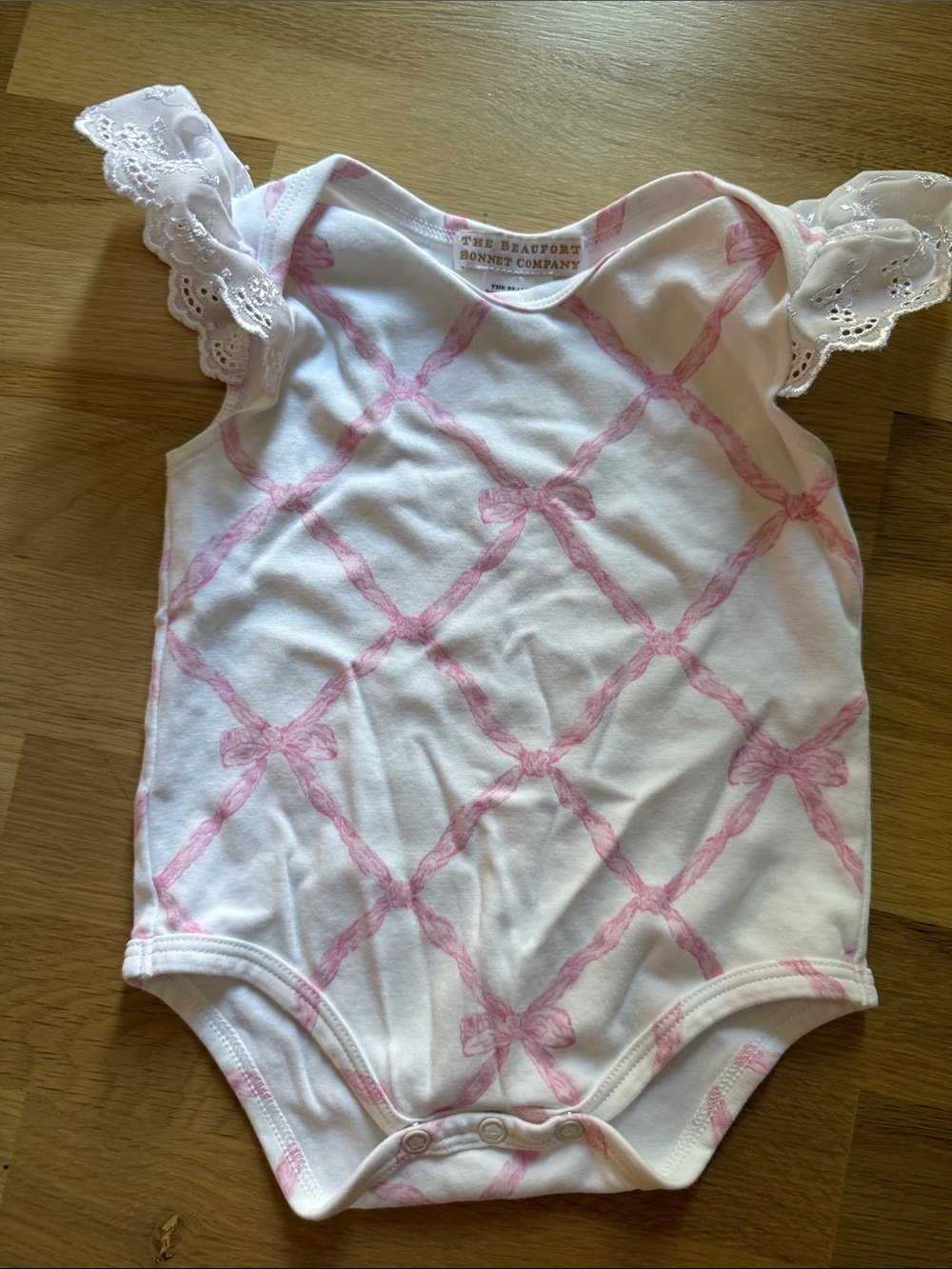 The Beaufort Bonnet Company White One-Piece with Pink Bow Lattice